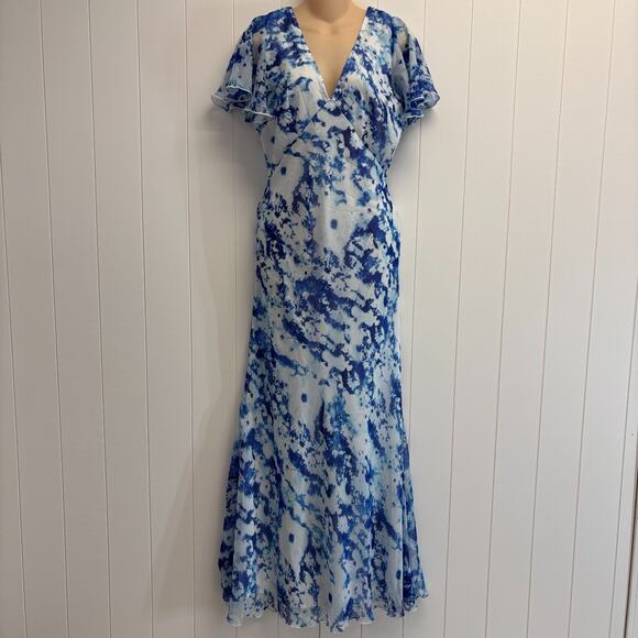 Top Shop Chiffon Baby Doll Watercolor Boho Chic Maxi Dress Size 8 Wedding Event - Picture 1 of 10